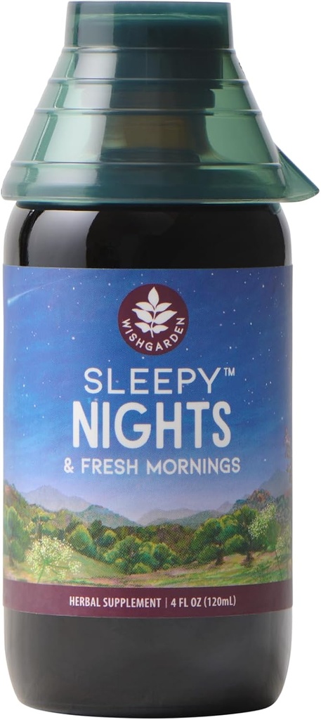 WishGarden Herbs Sleepy Nights & Fresh Mornings - All-Natural Herbal Sleep Aid Tincture、パッションフラワー、ホップ、スカルキャップ付きのオーガニック睡眠サプリメント、ディープスリープ&ヘルシー睡眠サイクルをサポート、4oz