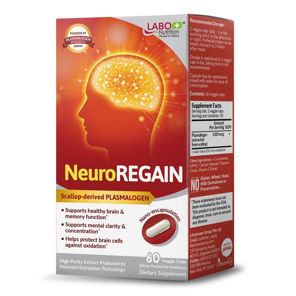 LABO栄養NeuroREGAIN - 脳の悪化、記憶、警戒、学習、集中および他の認知機能のためのScallop由来のPLALOGEN - シニア、大人男性、女性に適しています