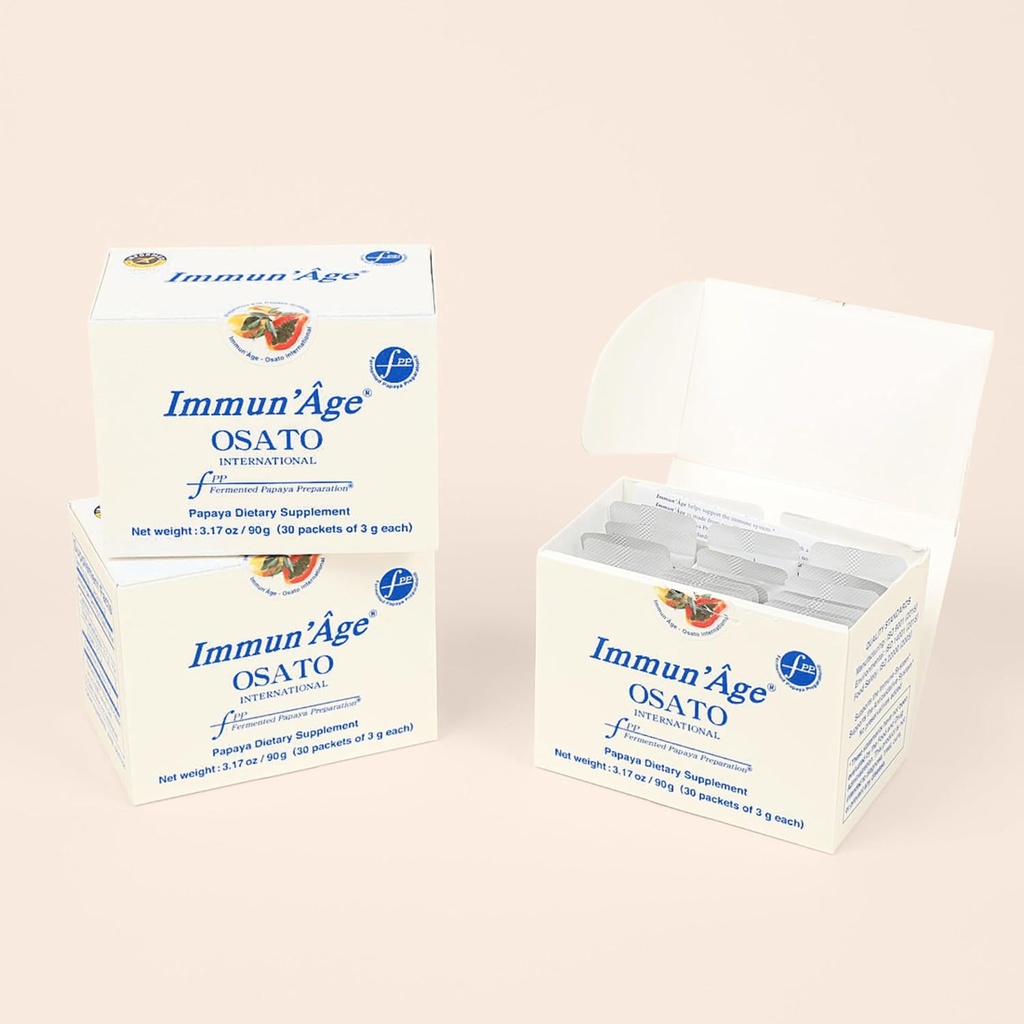 IMMUN'ÂGE 3-月サプライ - アンチエイジング、NRF2活性化剤、免疫サポート&抗酸化剤、セルラーエネルギー生産サプリメント - 100%日本の発酵パパイヤパウダー - 3ボックス(30パケットx 1箱あたり3g)