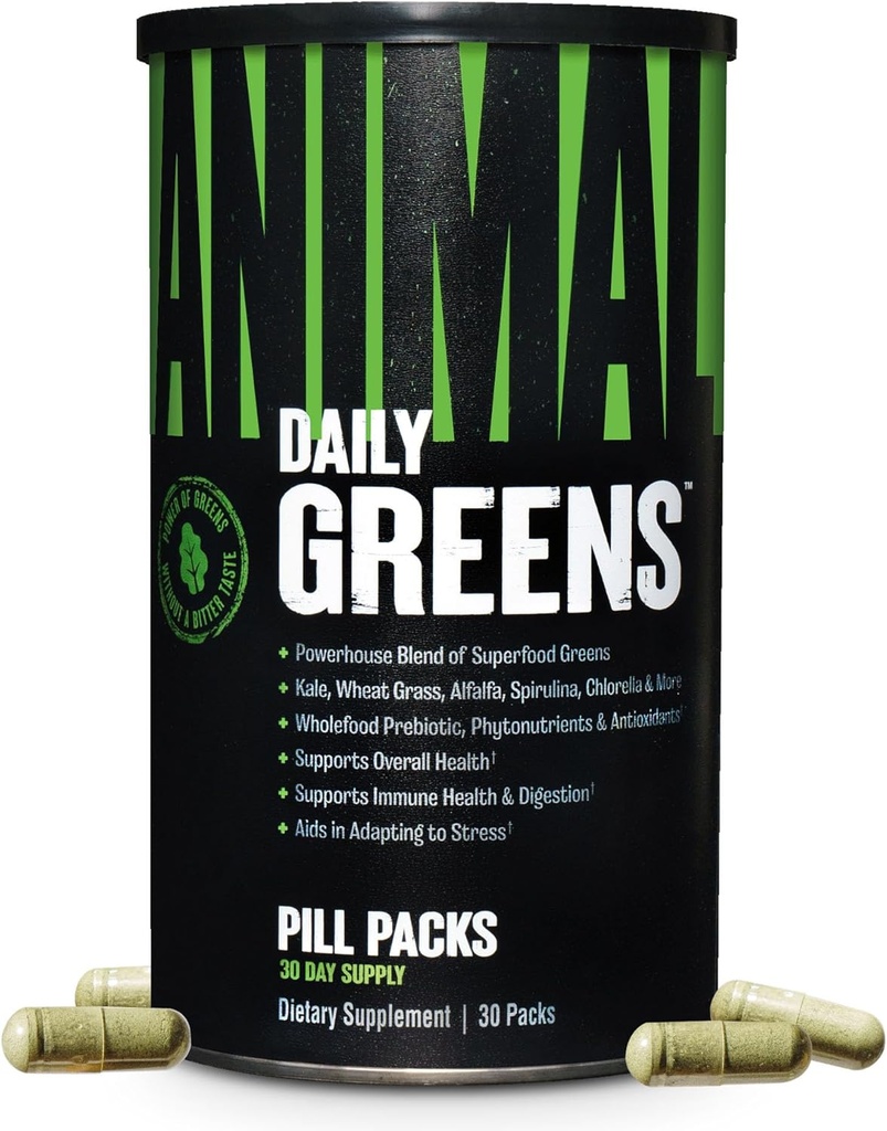 Animal Daily Greens Pill Packs - Kale, Wheat Grass, Alfalfa & More - Convenient Prebiotic and Probiotic Superfood Blend for Superior Digestion, Gut Health, and Immunity For Men & Women - 30 Day Supply