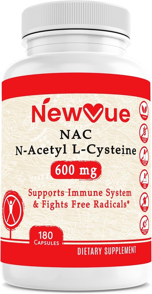 N-アセチルL-Cysteine(NAC) 600mg、180カプセル - 非GMO、グルテンフリー
