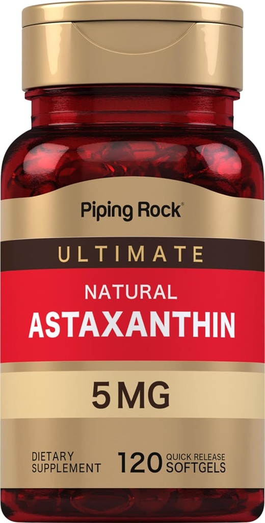 Piping Rock Astaxanthin Supplement 5mg | 120 Softgel Capsules | from Haematococcus Pluvialis Algae Extract | Non-GMO, Gluten Free