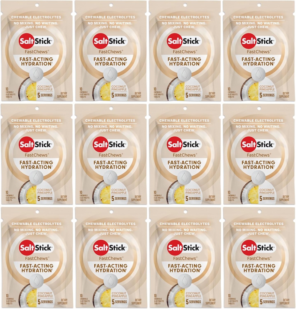 ソルトステック電解液 FastChews - 120 カウントココナッツパイナップル風味 - 水分補給のための電解液錠、塩タブ - 10 カウント(12のパック)