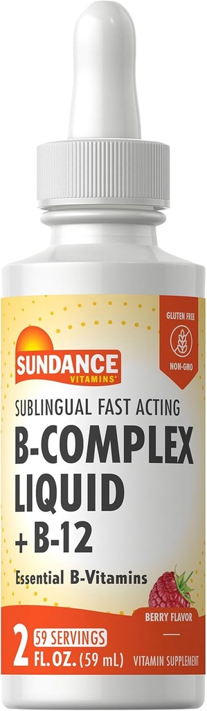 Sundance Sublingual Vitamin B Complex | 2 Fluid Ounces | with B-12 | Berry Flavor | Vegetarian, Non-GMO, and Gluten Free Supplement