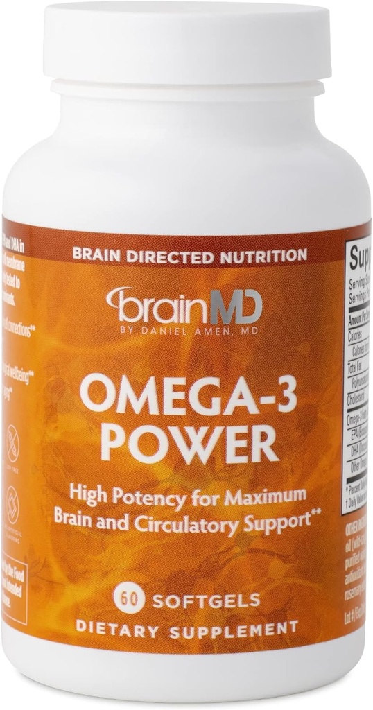 BRAINMD Dr Amen Omega-3 Power - 60カプセル - ジョイント&免疫サポートサプリメント - DHAとEPAが含まれています - グルテンフリー - 30のサービング