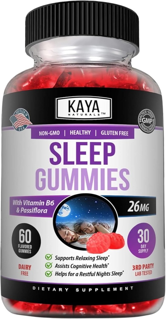 カヤナチュラルズメラトニンガミー(26mg)大人のための健康サプリメント&睡眠補助金、自然に眠るのに役立つビタミンB6ガミー - 女性&男性のための60ガミービタミン - 30日の供給
