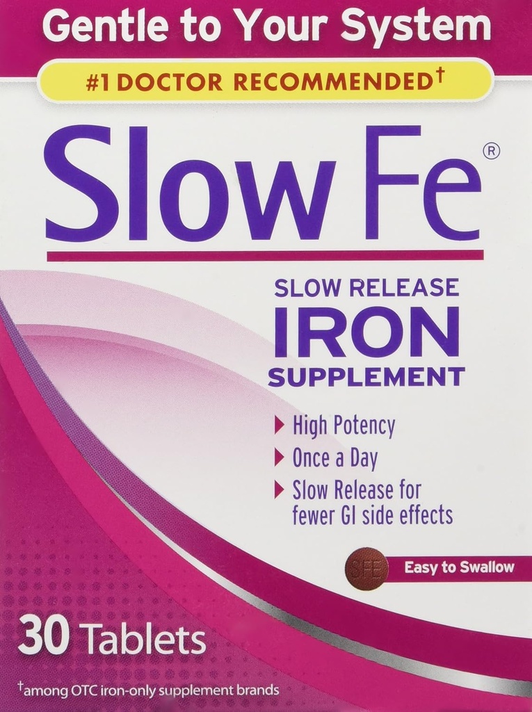 Slow Fe Iron Supplement – Slow Release Tablets, High Potency, Gentle on Your System, 30 Tablets (Pack of 3)