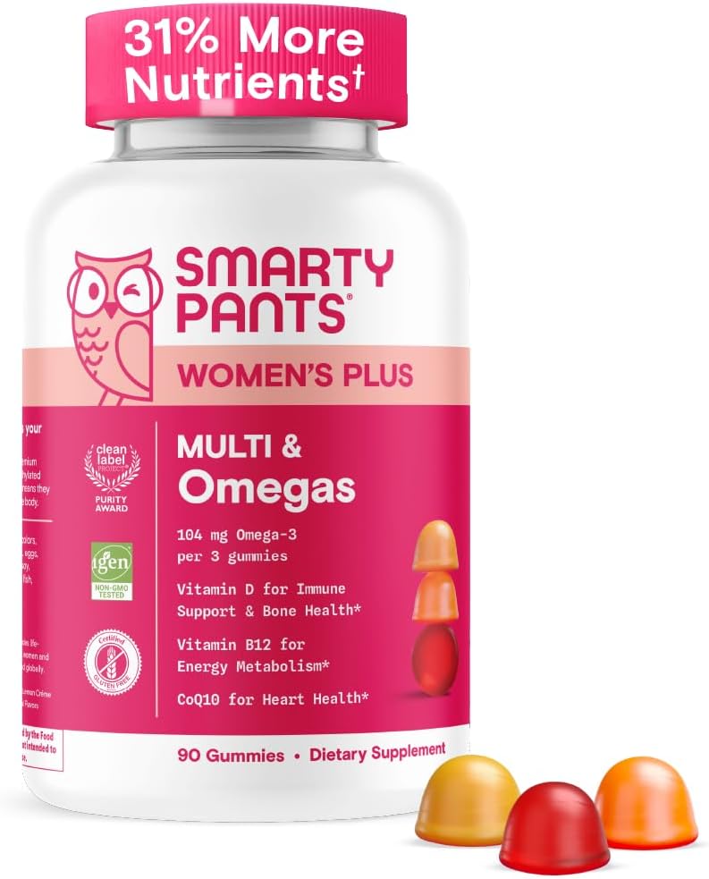 SmartyPantsの女性のMultivitaminのグミ - 改善された方式:オメガ3 (DHA/EPA)、Methylfolate、CoQ10、ビタミンD3、C、ビタミンB12、B6、A、K及び亜鉛、Inositol、グルテンフリー、90の計算(30日の供給)