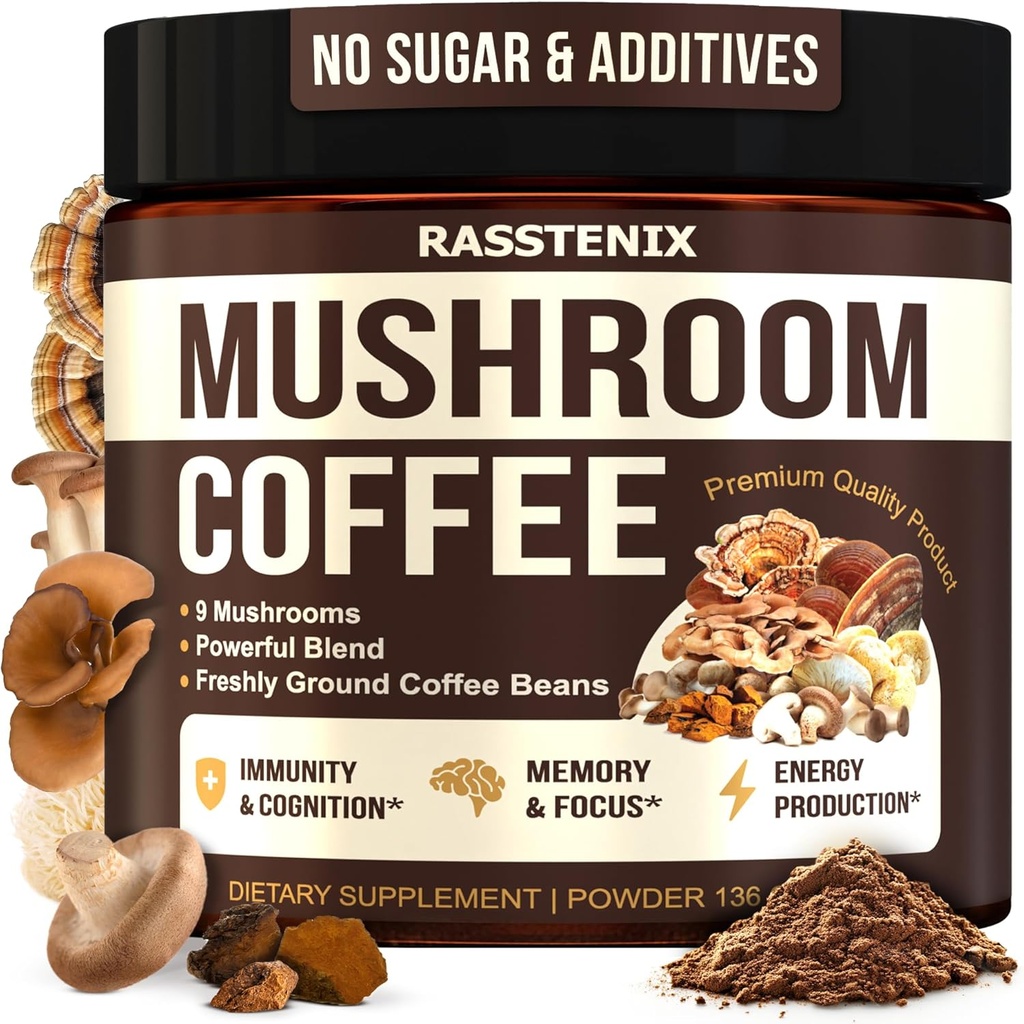 きのこのコーヒー有機 - 9 のきのこの添加物の組合せ-ライオンのマネ、チャガ、トルコの尾、Reishi、シイタケ-Gutの健康、エネルギー、精神ののための即刻のマッシュルーム- 60 のサービング