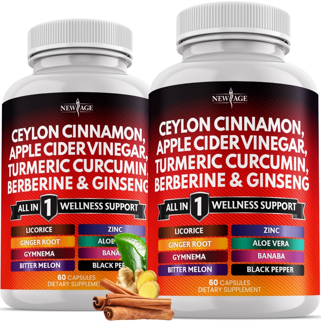 セイロンシナモン、ターメリック、Apple Cider Vinegar、Ginseng、アロエベラ、バナバ、ジンジャールート - 120カウント