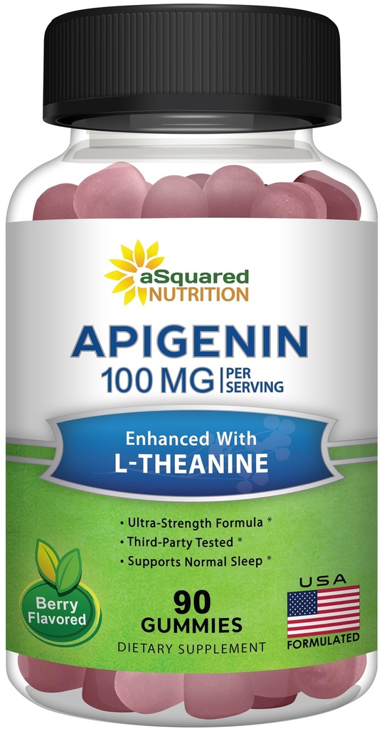 L-テアニン100mgグミとアピゲニン100mg - 睡眠のためのアピゲニンサプリメント - カプセル、丸薬、パウダー&ティーに代替天然エキスガミ - サービングあたり2