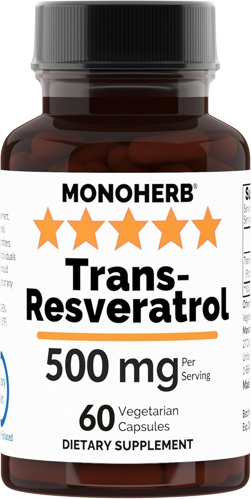 トランスレスベラトロール500mg - 60ベジーカプセル  カプセルあたり250mg - サービングサイズ2カプセル:500mg - 30サービング