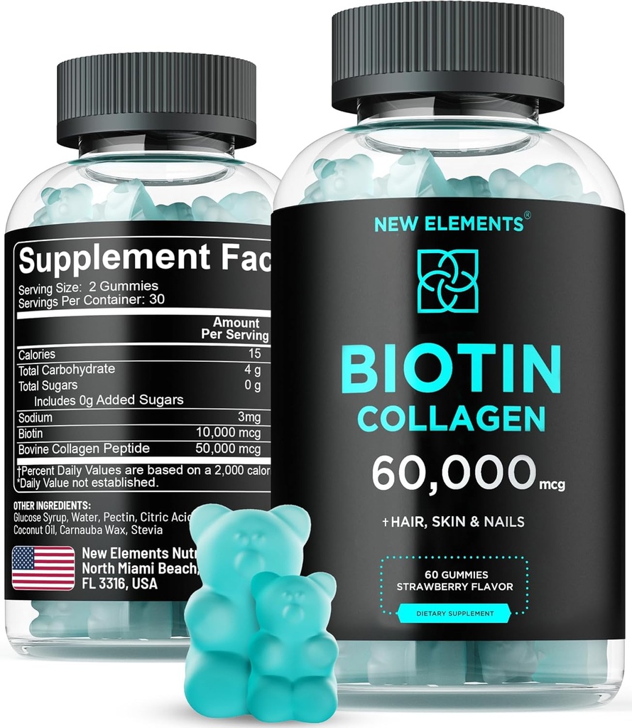 Biotin & Collagen Peptides Gummies - 50,000mcg Collagen + 10,000mcg Biotin | Hair, Skin & Nails Support for Men & Women | Hair Growth, Glowing Skin & Strong Nails | Non-GMO, Chewable, Great-Tasting