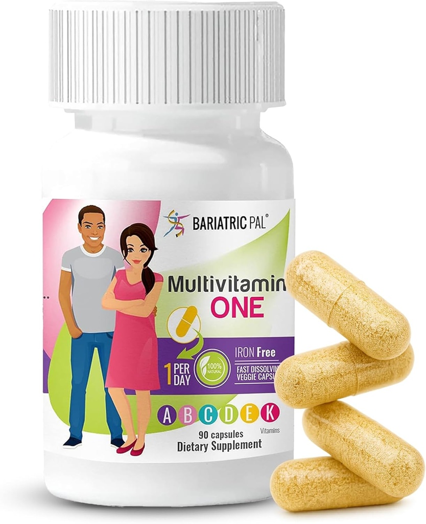 BariatricPal Multivitamin ONE 1 per Day! Bariatric Multivitamin Capsule Iron Free | Easy to Swallow Capsule | Vitamin for Bariatric Surgery Patients | 90 Count (3 Month Supply)