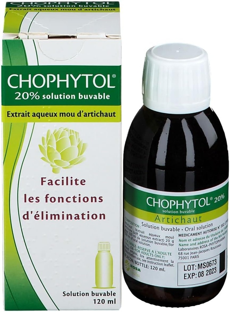 Chophytol 20% - 飲用可能なソリューション(アーティチョーク付き) - 肝臓と腎臓機能を促進する - 120ml ボトル