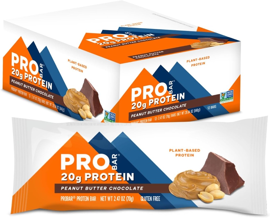 PROBAR - プロテインバー、ピーナッツバターチョコレート、非GMO、グルテンフリー、ヘルシー、植物ベースの、食品原料、自然エネルギー(12カウント)