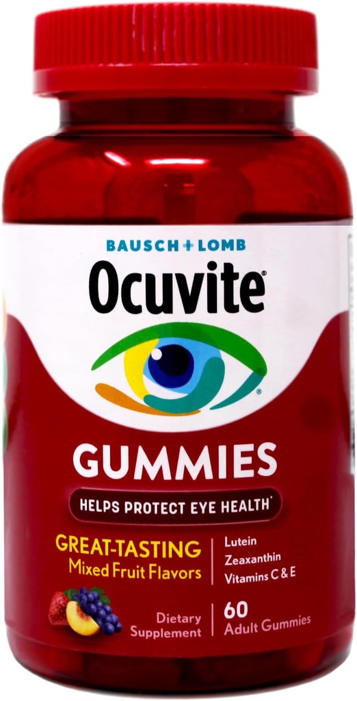 Ocuviteの目のビタミン及び鉱物の補足、目の、亜鉛、ビタミンC及びE、Lutein及びZeaxanthinのためのGummy Multivitaminは大人のための視野サポート、60のガミーを補います