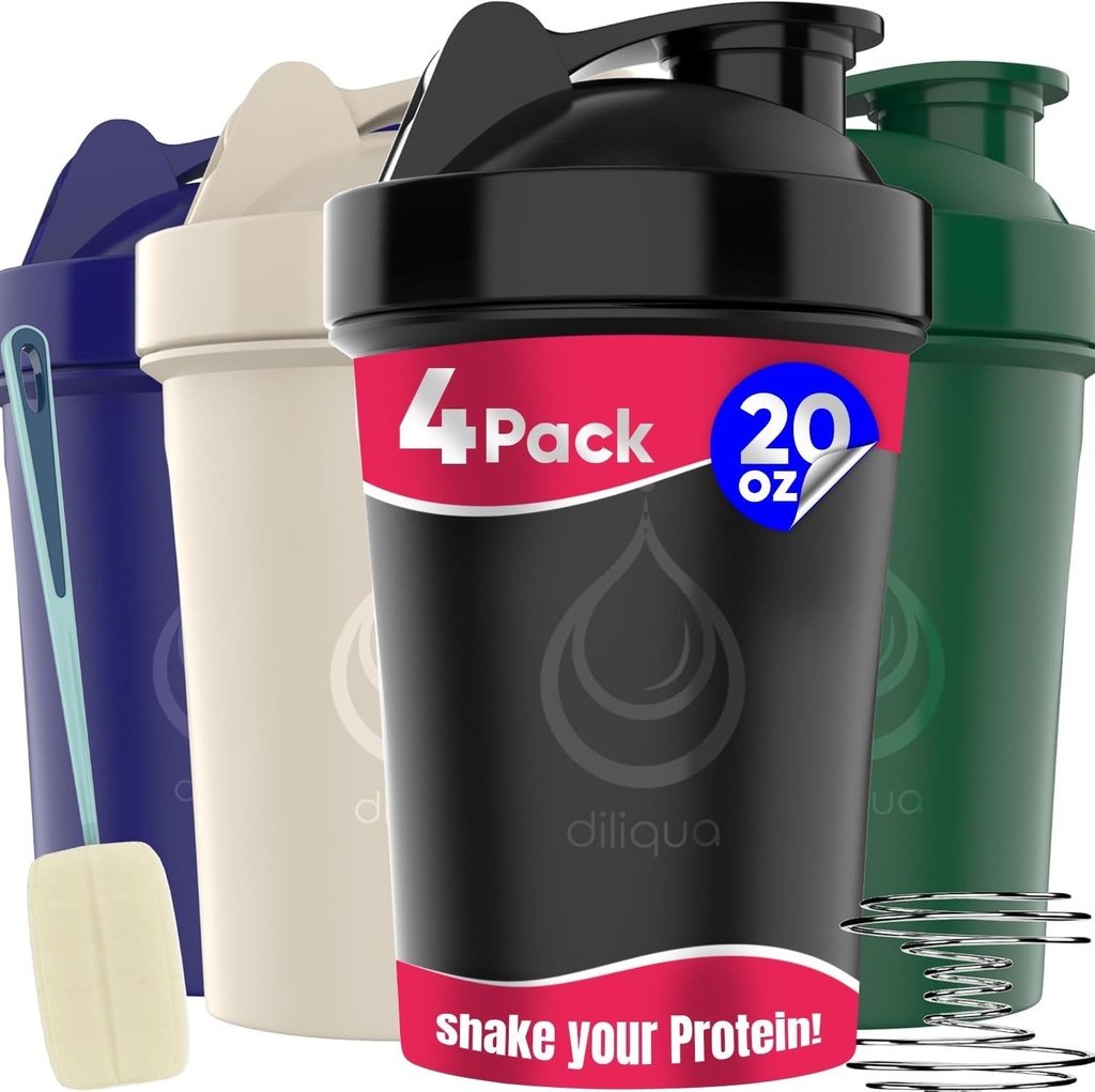 4 パック、20 oz シェーカー ボトル入り たんぱく質 ミックス | 耐震性ブレンダー シェーカー ボトル パック | BPAフリー&Dishwasher セーフ | シェーカー ボトル | シェーカー ボトル パック