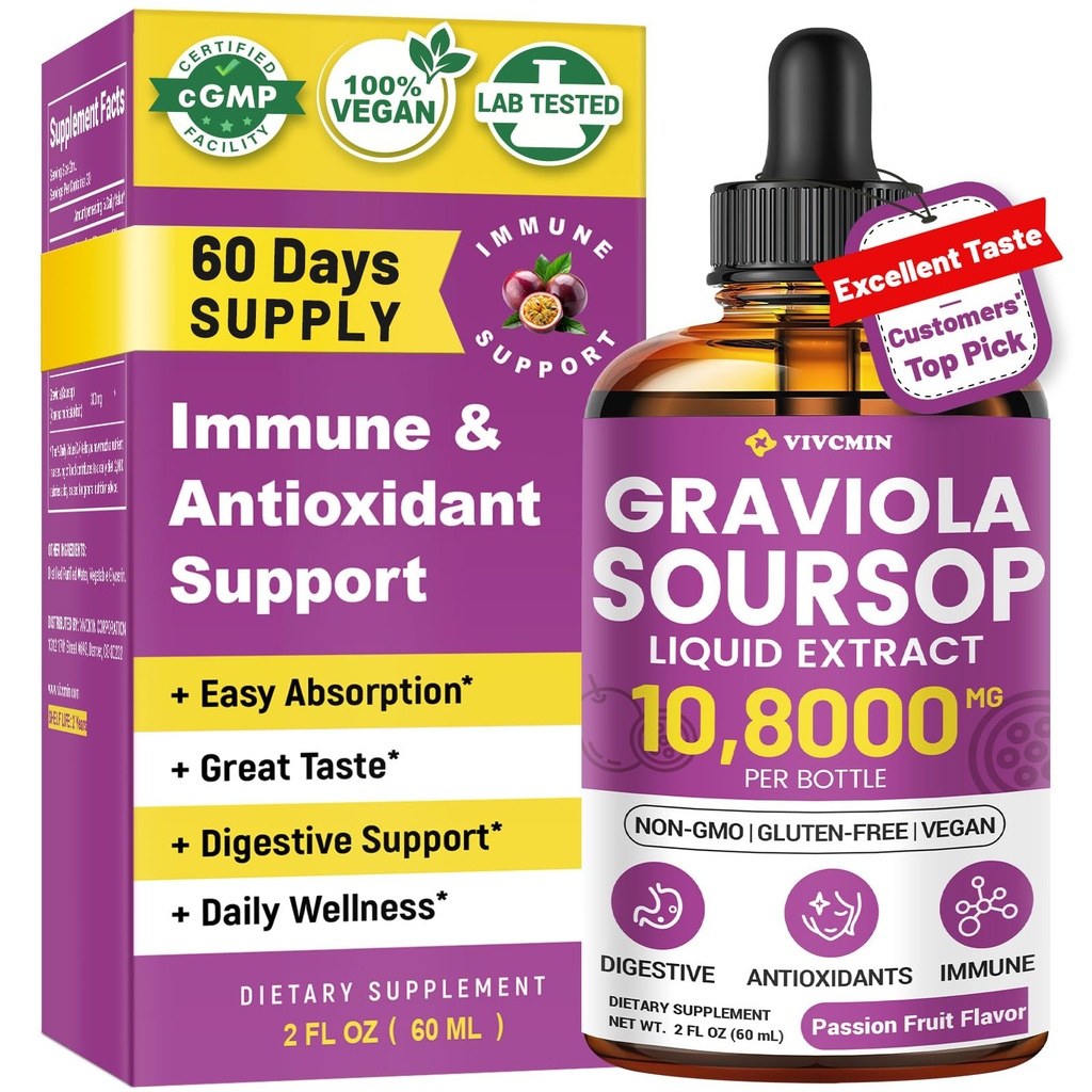 Graviola Soursopの葉のエキスの液体-サワーソップのビターの液体、サポート 免疫、弛緩、レバーおよび睡眠、砂糖及びアルコールフリー、高吸収性の方式、パッションのフルーツの味、2 Fl Oz