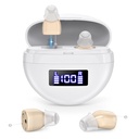 高齢者のための再充電可能なデジタル補聴器、大人のためのインテリジェントなノイズキャンセリング補聴器、目に見えない、LEDパワーディスプレイ充電ケース。