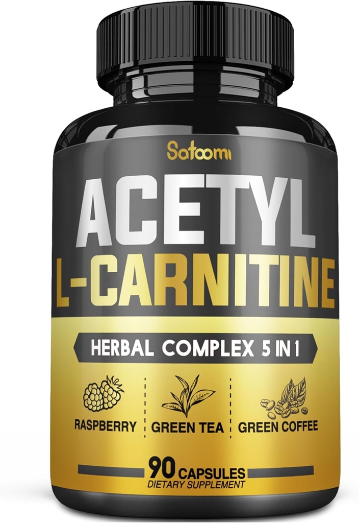 5in1 Acetyl L-Carnitine Complex Capsules - 2600mg Daily - Body, Brain & Immune Health Support - Combined Alpha Lipoic Acid, Green Tea, Green Coffee Bean & Raspberry Ketones - 90 Counts for 3 Month