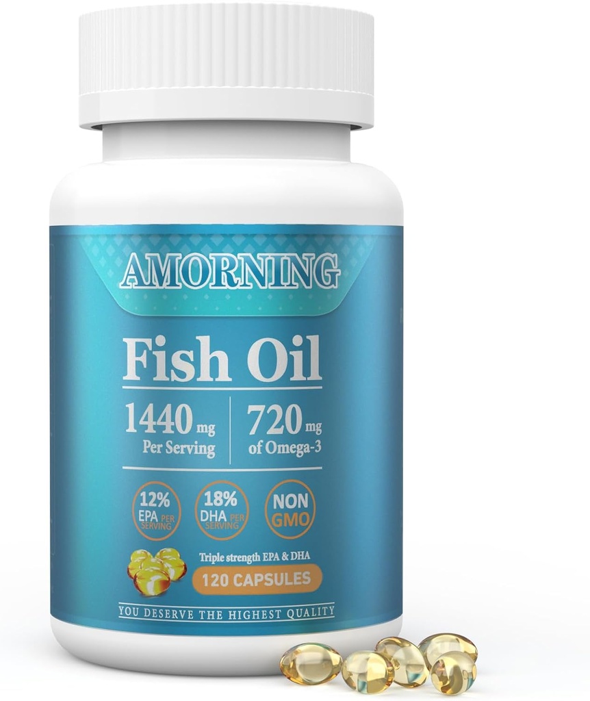 魚油オメガ3-EPA DHA-Supplement Burpless-Softgels - 120Capsules 1440 mg/サービングミニサイズヘルシーハートサポート脂肪酸サプリメントは、健康なトリグリセリドレベルを維持するのに役立ちます