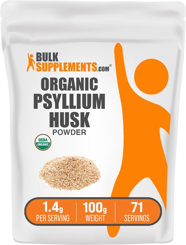 BulkSupplements.comオーガニックシリウムハスクパウダー - ベーキング用シリウムハスクパウダー、繊維のサプリメント - グルテンフリー、サービングあたり1.4g、100g(3.5オンス)(パッケージ1)