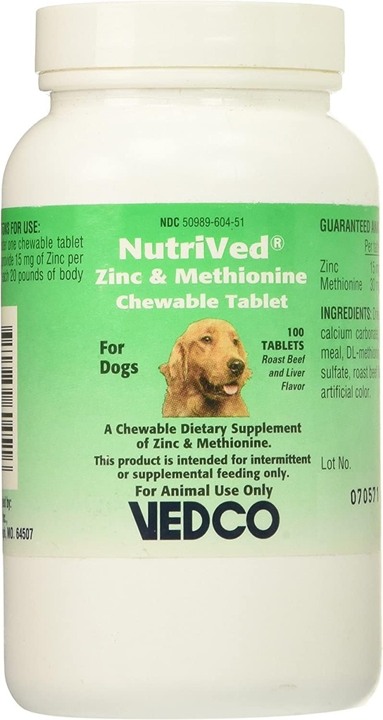 犬のためのNutriVed亜鉛及びMethionineのChewableタブレット (100の計算)