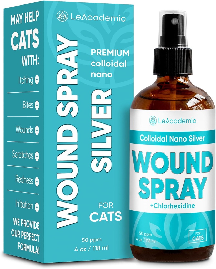 猫の傷の心配のスプレーは猫の円錐形と完全です | ナノの銀製 + 組成物のChlorhexidine | ビット、傷、赤み、イリテーション、手術後の縫合 | 4 Oz