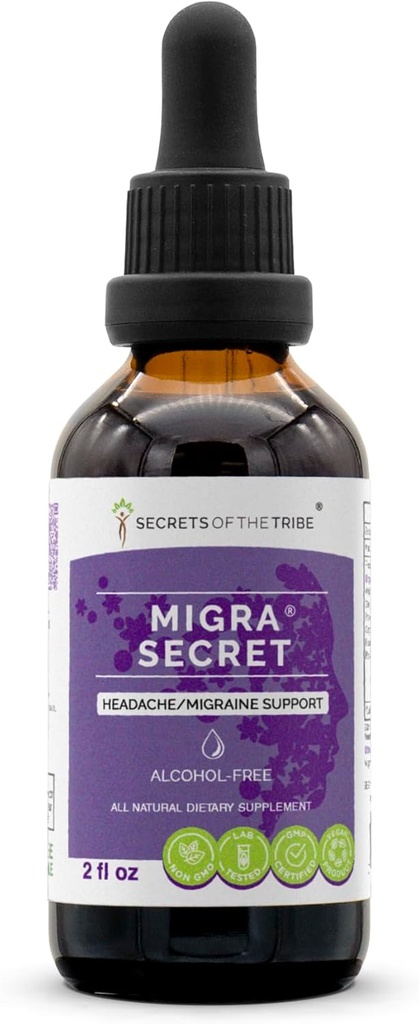 Tribeの秘密 - Migraの秘密, 頭痛/片頭痛サポート, ハーブサプリメントブレンドは、アルコールフリー液体エキスをドロップ (2 fl oz)