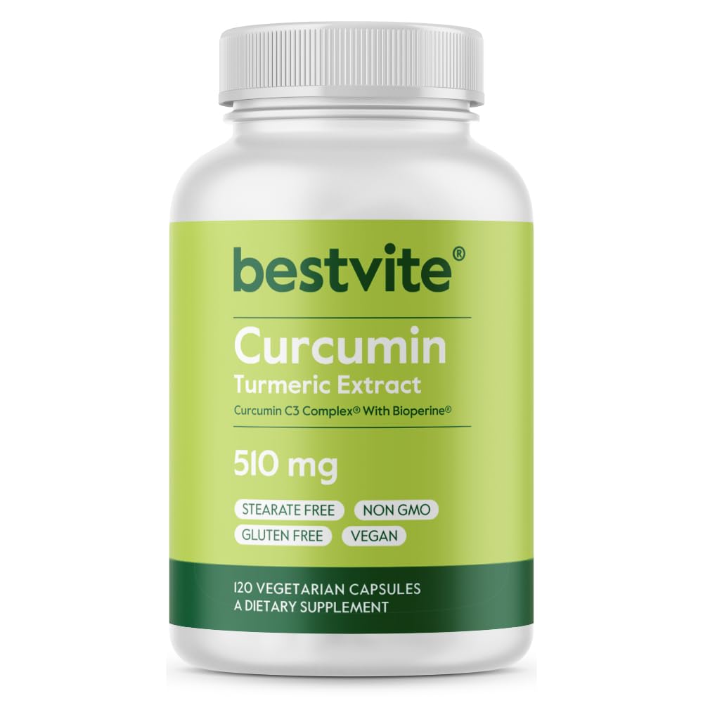BESTVITE Curcumin 510mg(Turmeric)(120ベジタリアンカプセル)とC3コンプレックス&ビオペリン - 95%のクルクミノイドに標準化 - いいえステアライズ - ビーガン - 非GMO -グルテンフリー