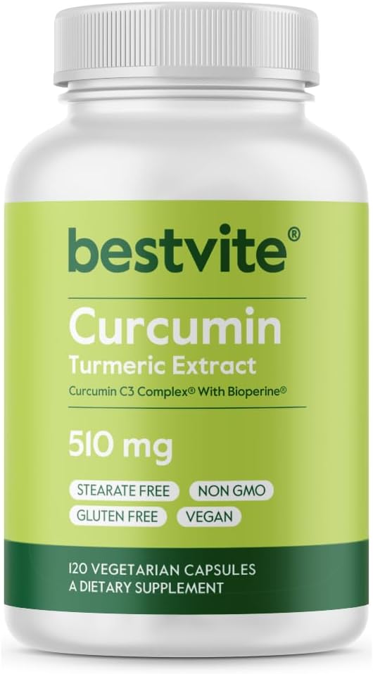BESTVITE Curcumin 510mg(Turmeric)(120ベジタリアンカプセル)とC3コンプレックス&ビオペリン - 95%のクルクミノイドに標準化 - いいえステアライズ - ビーガン - 非GMO -グルテンフリー