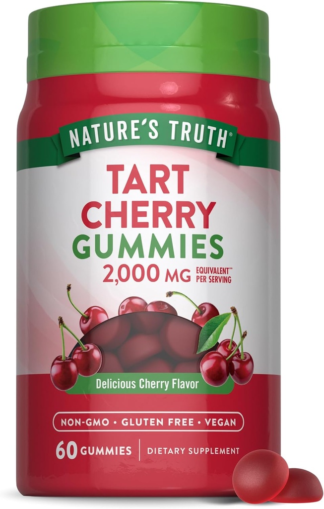 Nature's Truth Tart Cherry Gummies | 2000mg | 60カウント | ヴィーガン、非GMO&グルテンフリーサプリメント | チェリーフレーバー