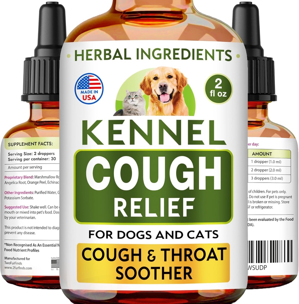 Kennelの咳の治療液 - 犬と猫のための咳抑制剤 - 喉の痛み - ドライ、ウェット&バーキーペットは、すべての繁殖のための救済 - 崩壊トラチェア&キャットアスマサポート - アメリカ製 - 2 Fl Oz
