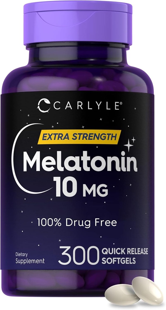 Carlyle Melatonin 10mg | 300 Softgels | 大人のための余分な強さサポート | 非GMOのグルテンフリーの補足