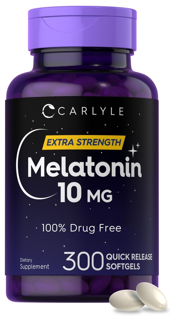Carlyle Melatonin 10mg | 300 Softgels | 大人のための余分な強さサポート | 非GMOのグルテンフリーの補足
