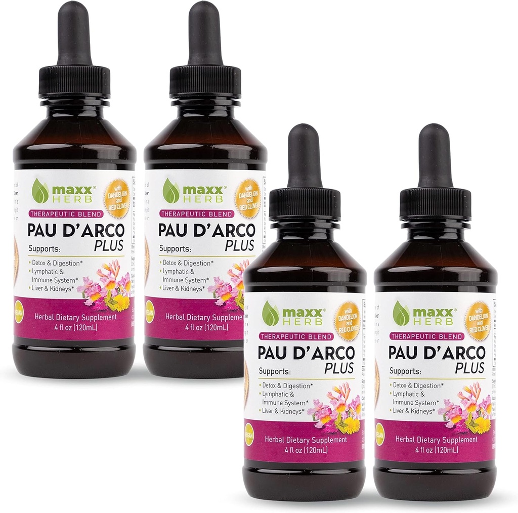 Maxx Herb PAU D'Arco エキスと Dandelion Root & Red Clover Therapeutic Blend, PAU Darco Tincture は Taheebo Tea や Capsules, For Immune サポート, 4 ボトル (240 サービング) よりよく吸収します。
