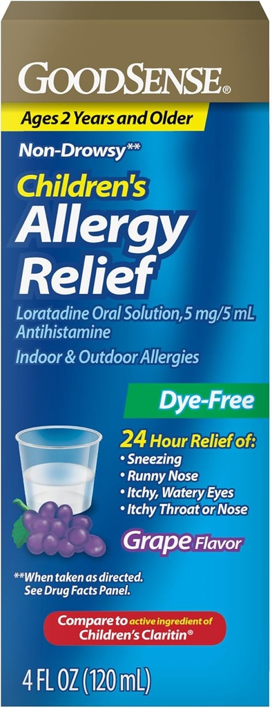 GoodSense Children's Allergy Relief - Loratadine Oral Solution - Grape Flavor - 24-Hour Non-Drowsy Antihistamine, 4 Fl Oz