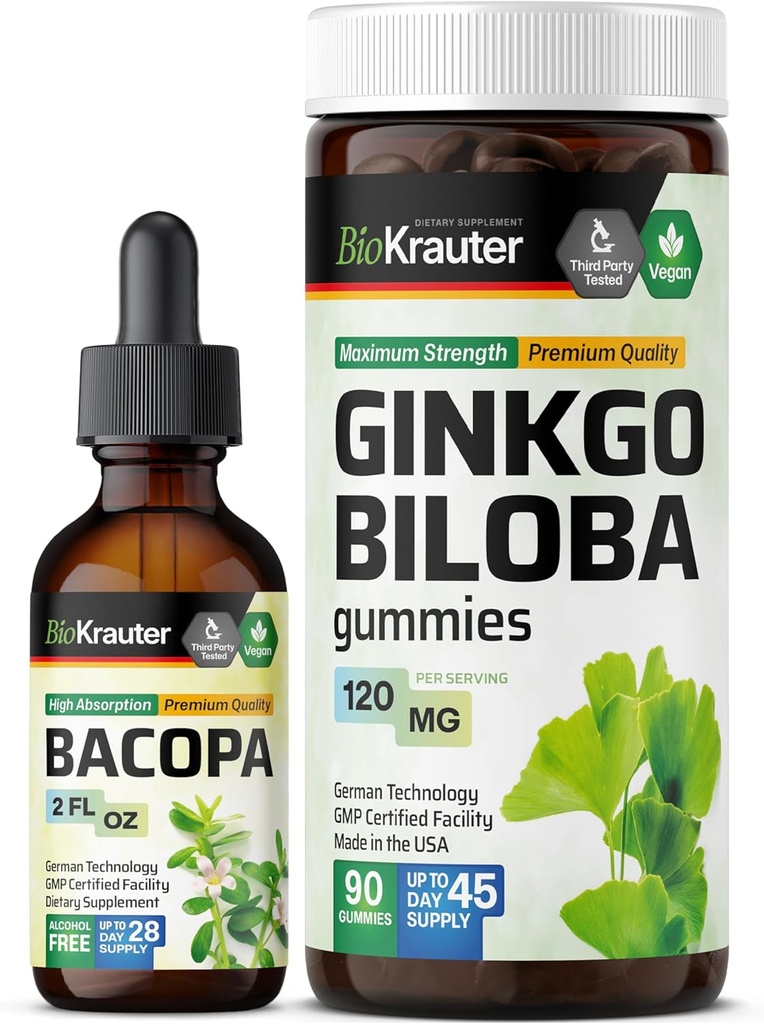 BIO KRAUTER Bacopa Tincture 2 Fl. Oz. & Ginkgo Biloba 90 グミ