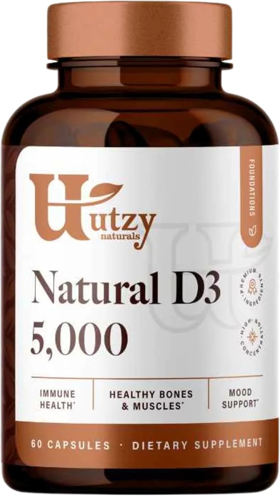 Utzy Naturals D3 5,000 IU | ビタミンDコレステロール | アメリカ製 | 3rd Party Tested | 60カプセル