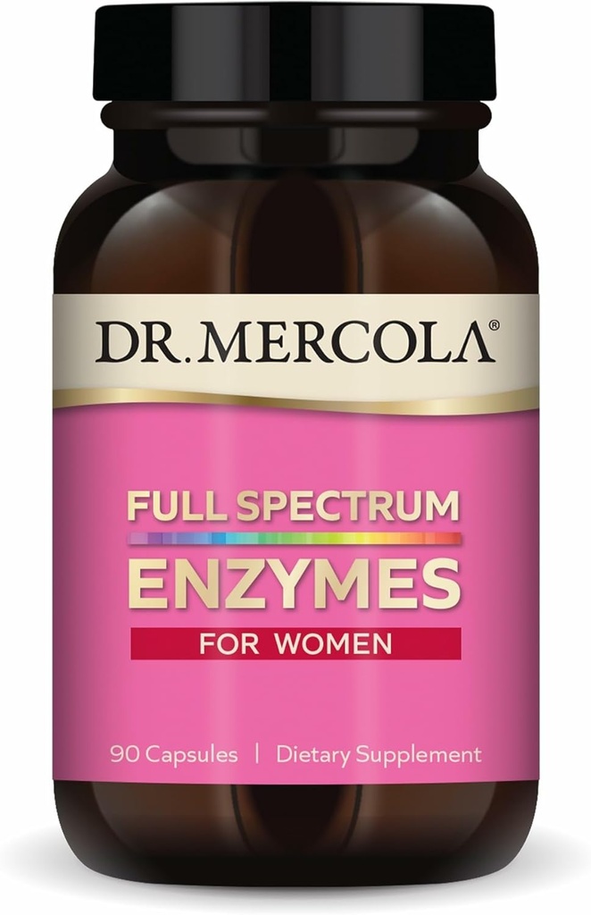 Dr. Mercola Full Spectrum Enzymes for Women - 22 Diverse Enzymes - Supports Digestive & Gut Health - Non-GMO, Gluten-Free & Soy-Free - 90 Capsules (90 Servings)