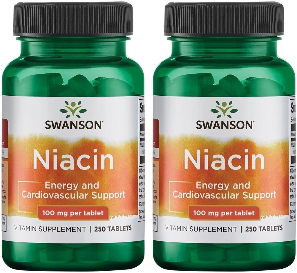 Swanson Niacin (Vitamin B3) - Vitamin Supplement Supporting Heart Health and Carbohydrate Metabolism - Promotes Natural Energy Production - (250 Tablets, 100mg NE Each) (2 Pack)
