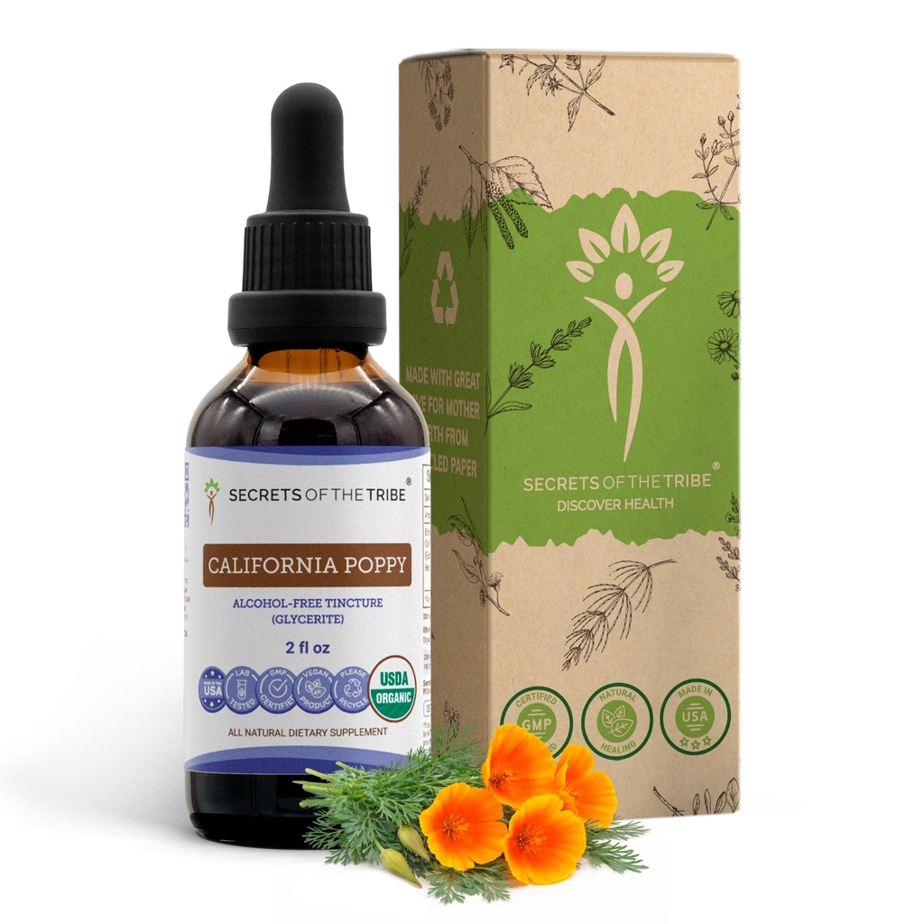 Tribe California Poppy Tinctureアルコールフリー液体エキス、USDA Organic California Poppy (Escholzia Californica) ドライルート (2 FL OZ)