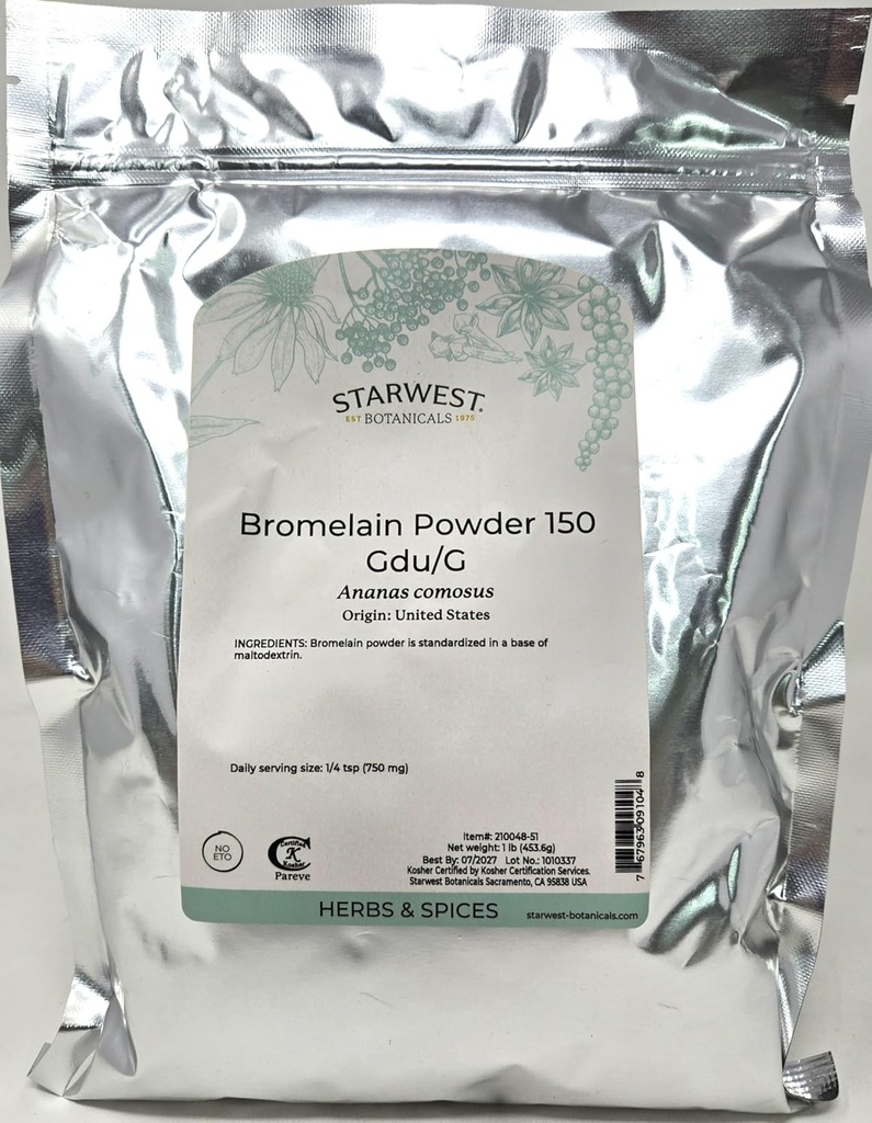 Bromelain Powder 150gdu - Ananas comosus, 1 lb,(Starwest Botanicals)