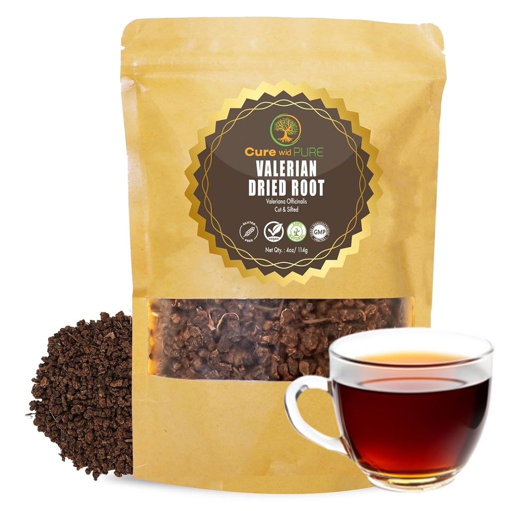 キュア wid 純粋な有機 Valerian Root Tea - カット、シフテッド&非照射 Valerian Tea は、自然なリラックス睡眠を促進します - Te De Valeriana officinalis 再シール可能なエコフレンドリーなポーチ 4oz
