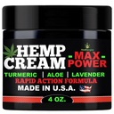 Hemp Cream-Natural Premium Quality Hemp Oil-Instant Results-Premium Turemric-Made In USA-Lavender, Aloe, Dry Skin-4 Ounce