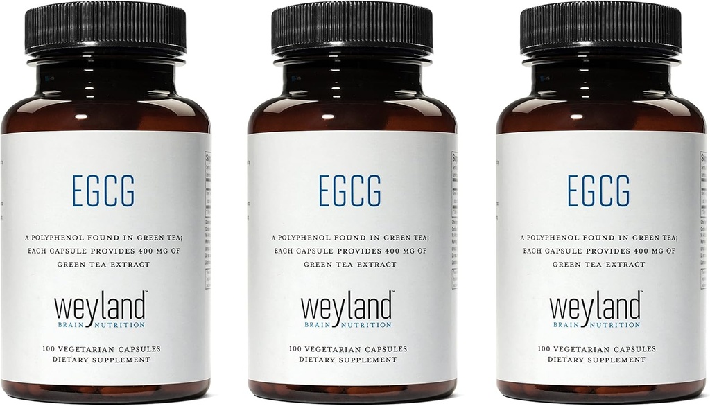 EGCG | 緑茶エキス | 400 mg - 抗酸化サプリメント | 完全菜食主義者, グルテンフリー | 100 ベジタリアンカプセル (パック 3)