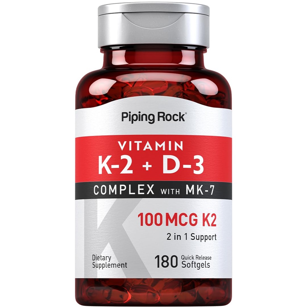 パイピングロックビタミンK2 D3サプリメント | 100 mcg | 180 Softgels | MK7の複雑 | 非GMO、グルテンフリー