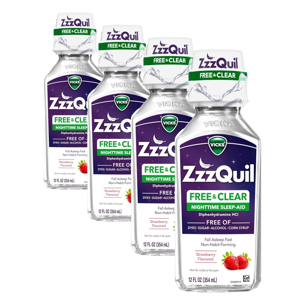 ZzzQuil、夜睡眠の援助の液体、アルコール及び人工的なダイス、50のmgのDiphenhydramine HCl、No1の睡眠の援助のブランド、落下睡眠の速い、非習慣の形成、なだめるベリー味、12のFLのOZ (4のパック)