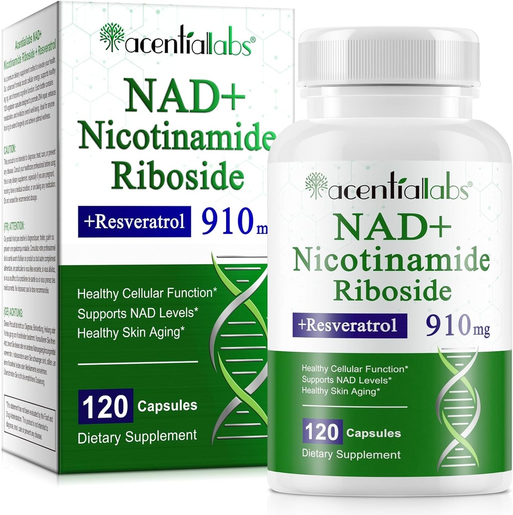 NADニコチンアミドリボシドレスベラトロール900mg - レスベラトロールのNADサプリメント | NAD+ アンチエイジング、セルラーエネルギー、DNA修復のためのサプリメント | 高吸収性NADニコチンアミドリボシド900